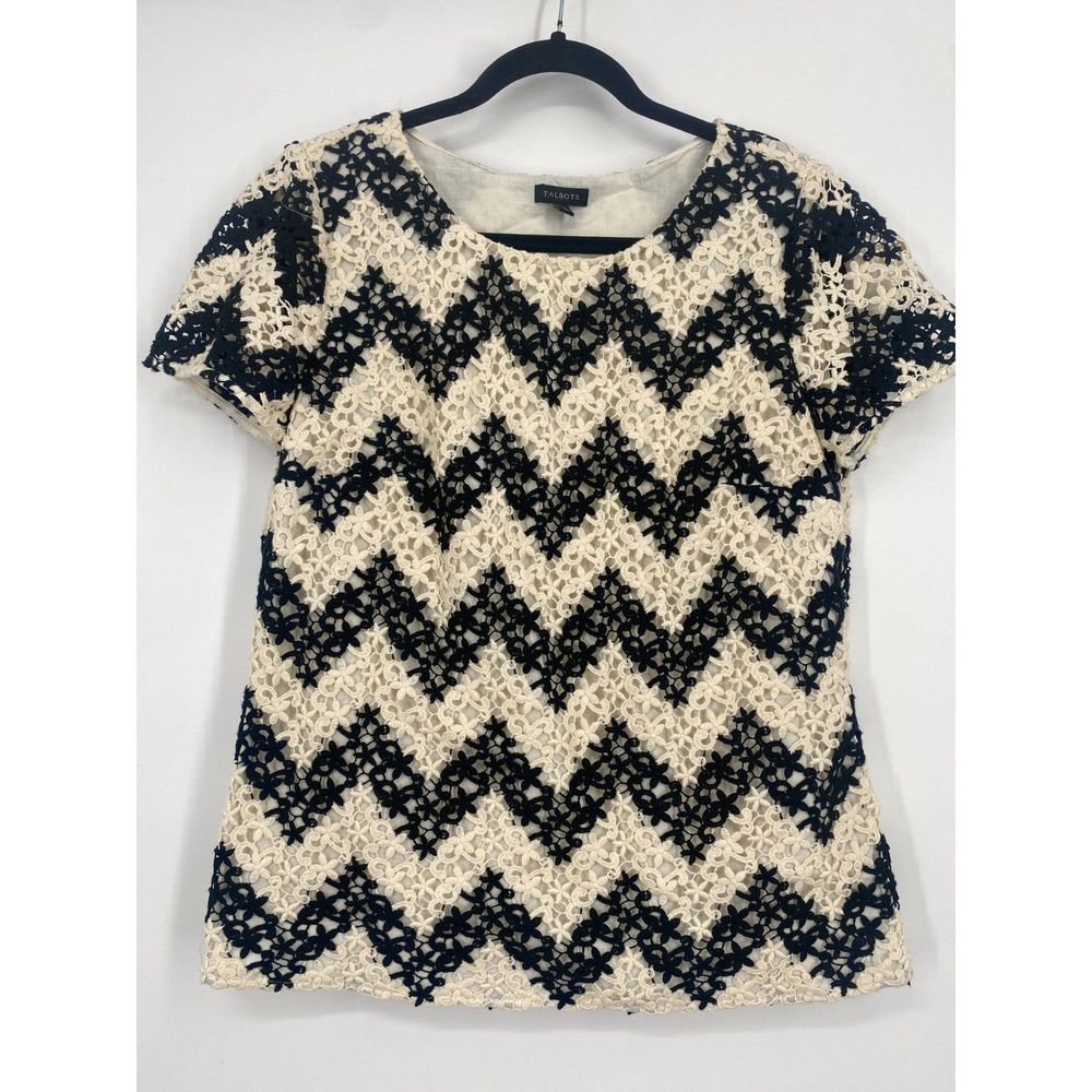 Talbots Women's Chevron Knitted Crochet Top Blouse Sz 6